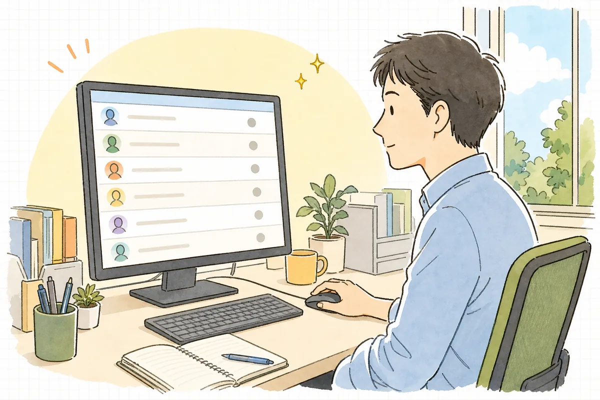 利用者一覧を見ながら、退職者の残ったアカウントを一つずつ確認して整理している一人運用の保守担当者