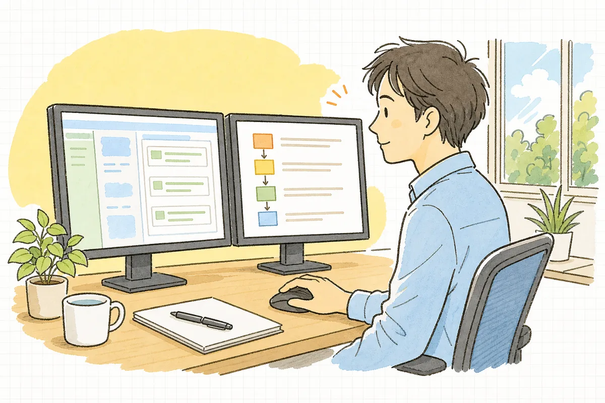 検証環境でパッチの挙動を確認しながら、本番へ落ち着いて反映する段取りを組んでいる一人運用の保守担当者
